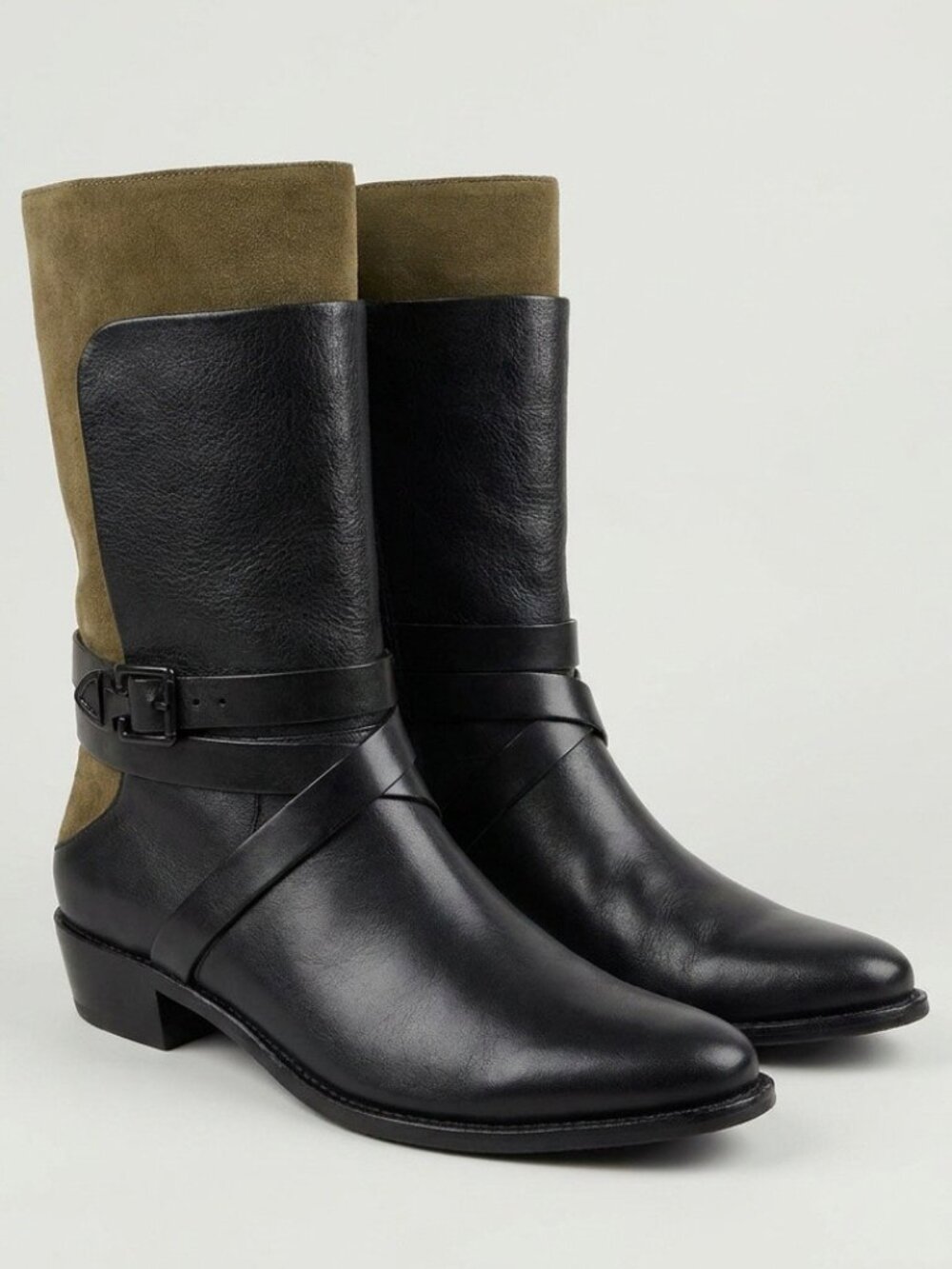 Rebecca Minkoff Bliss Two-Tone Suede & Leather Moto Boots Size 7M